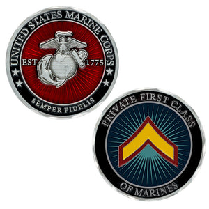 USMC Private First Class Coin, PFC USMC Coin, Private First Class Of Marines