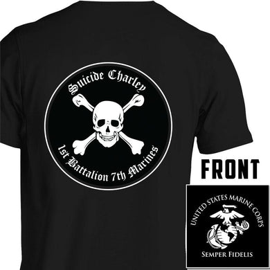 1st Bn 7th Marines Suicide Charley USMC Unit T-Shirt, 1st Bn 7th Marines Suicide Charley logo, USMC gift ideas for men, Marine Corp gifts men or women 