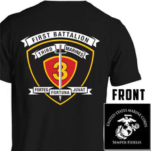 1st Bn 3rd Marines USMC Unit T-Shirt, 1st Bn 3rd Marines logo, USMC gift ideas for men, Marine Corp gifts men or women 1st Bn 3rd Marines