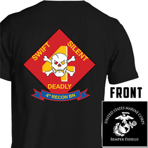 4th Reconnaissance Battalion Unit Logo Black Short Sleeve T-Shirt