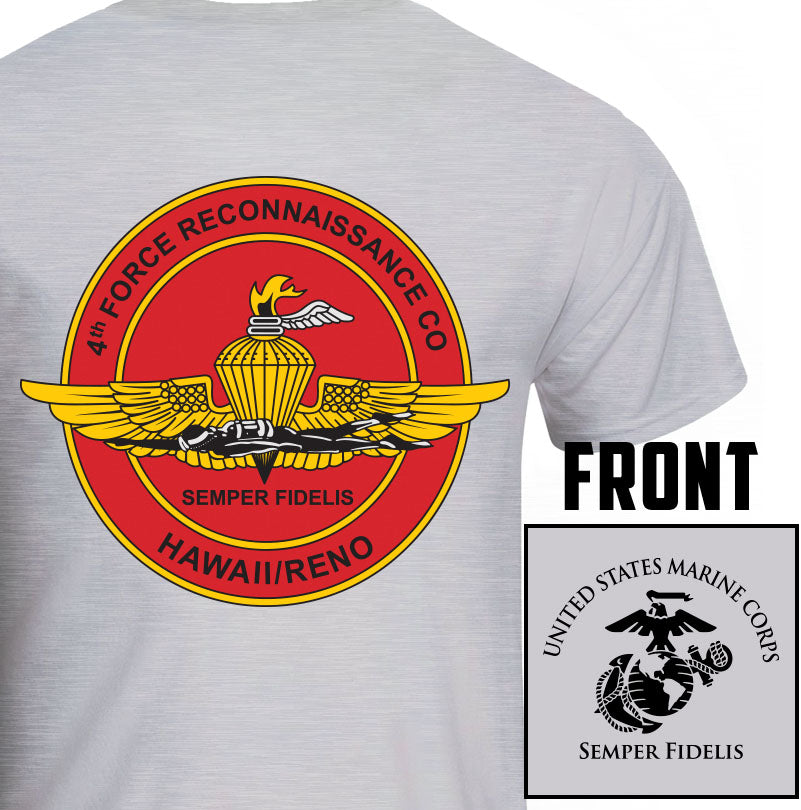 4th Force Reconnaissance Company Unit Logo Heather Grey  Short Sleeve T-Shirt