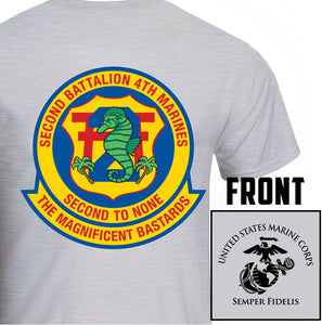 2nd Bn 4th Marines Unit Logo Heather Grey Short Sleeve  T-Shirt