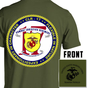 Combat Logistics Regiment-17 (CLR-17) Unit Logo OD Green Short Sleeve T-Shirt
