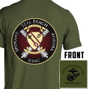 5th Bn 14th Marines USMC Unit T-Shirt, 5th Bn 14th Marines, USMC unit gear, 5th Bn 14th Marines logo, 5th Battalion 14th Marines logo, USMC gift ideas for men, Marine Corp gifts od green pt shirt