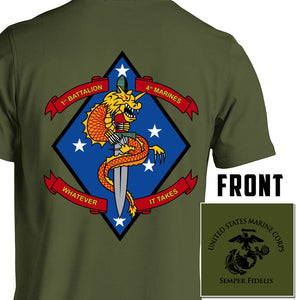 1st Battalion 4th Marines Unit Logo OD Green Short Sleeve T-Shirt