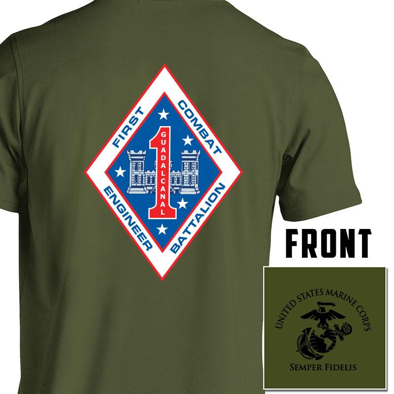 1st Combat Engineer Battalion (1st CEB) USMC Unit T-Shirt, 1st CEB USMC Unit Logo, USMC gift ideas for men, Marine Corp gifts men or women 1st CEB, 1st Combat Engineer Battalion