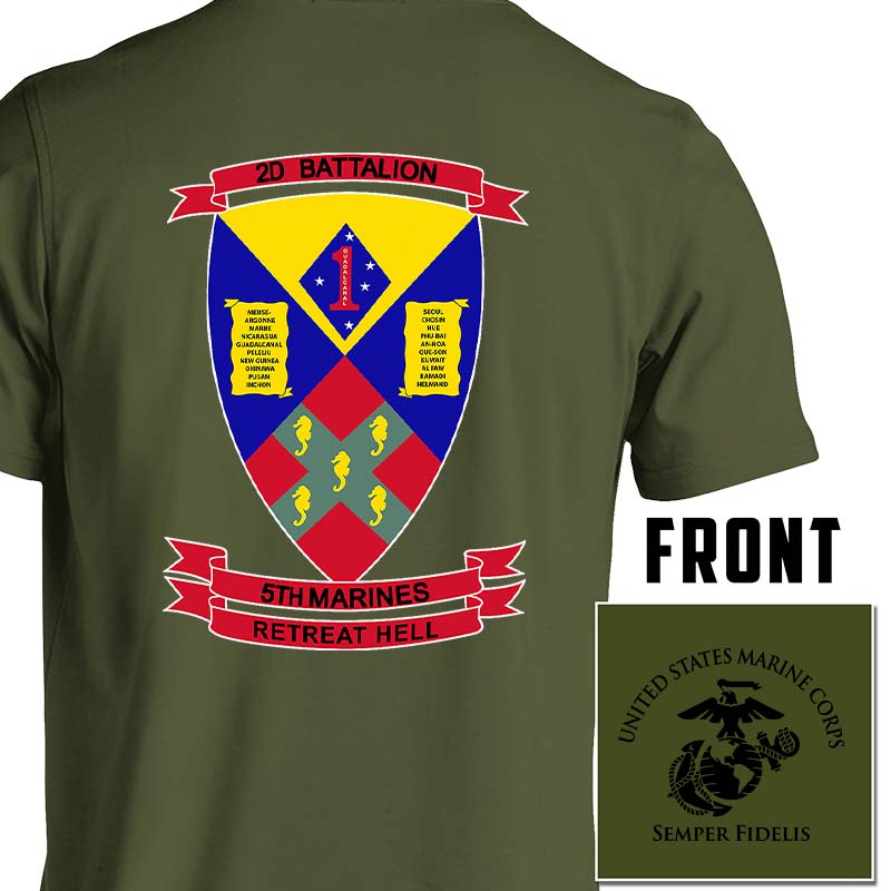 2dBn 5th Marines USMC Unit T-Shirt, 2ndBn 5th Marines logo, USMC gift ideas for men, Marine Corp gifts men or women 2nd Bn 5th Marines, Second Battalion Fifth Marines