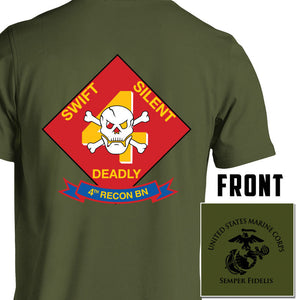 4th Reconnaissance Battalion Unit Logo OD Green Short Sleeve T-Shirt