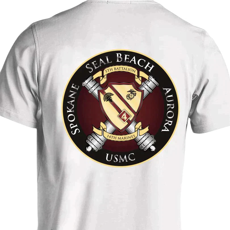 5th Bn 14th Marines USMC Unit Long Sleeve T-Shirt, 5th Bn 14th Marines, USMC unit gear, 5th Bn 14th Marines logo, 5th Battalion 14th Marines logo, USMC gift ideas for men, Marine Corp gifts white