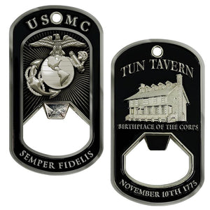USMC Tun Tavern Dog Tag Bottle Opener- Marine Corps Birthday Challenge Coin