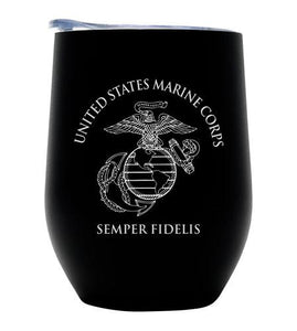 USMC Vacuum Insulated Wine Tumbler with Lid, Stainless Steel 12oz