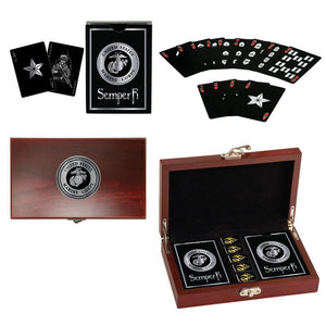 Blackout Metallic Marine Corps Playing Cards and Dice in Wooden Box Set