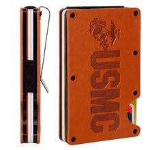 Leather USMC RFID Blocking Metal Wallet