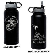 Black 32 ounce Marine Corps Water Bottle Iwo Jima EGA laser engraved