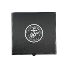 USMC Poker Set With Two Decks of Cards, Dice Black Leather Box