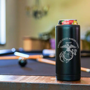 Black USMC Marines Skinny Can Cooler