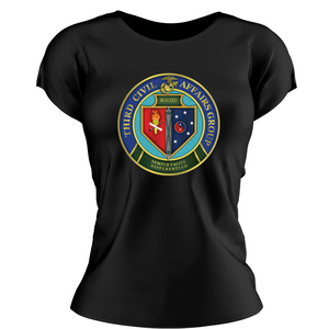 Third Civil Affairs Marines USMC Unit ladie's T-Shirt, 3rd Civil Affairs USMC Unit logo, USMC gift ideas for women, Marine Corp gifts for women 3rd Civil Affairs