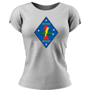 1st Tank Battalion Women's Unit Logo Heather Grey Short Sleeve T-Shirt