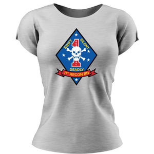 1st Recon Bn Unit Logo Heather Grey Short Sleeve Women's T-Shirt, 1st Reconnaissance Battalion Unit Logo Heather Grey Short Sleeve Women's T-Shirt