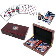 US Flag Patriotic Playing Cards and Dice Set, Wooden Box American Flag Card Set and Dice